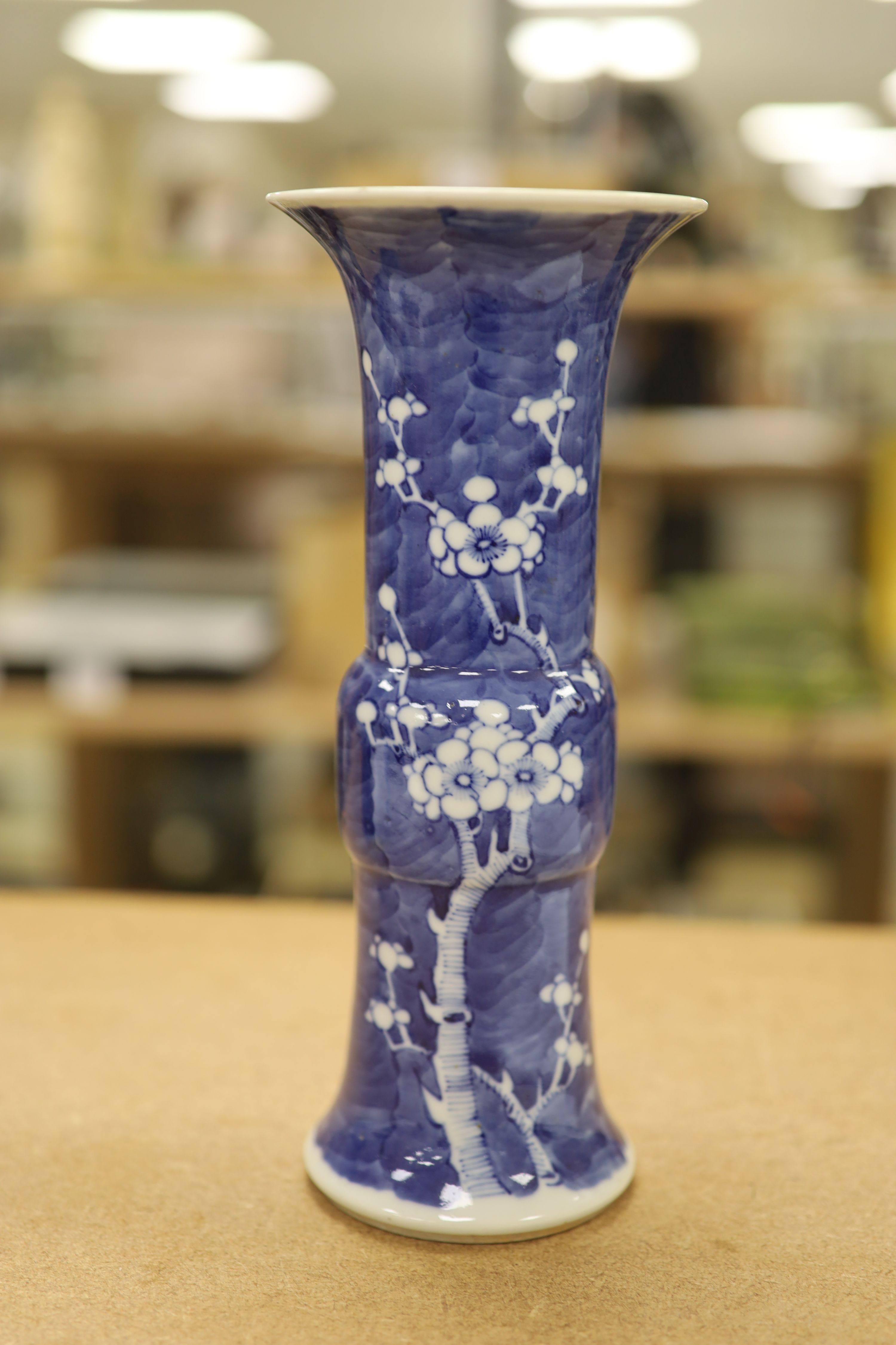 A pair of late 19th century Chinese blue and white prunus vases
